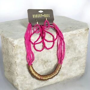 Robert Rose Fuchsia and Gold Necklace Set